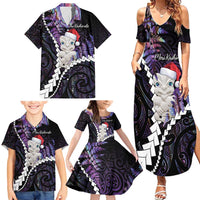 New Zealand Personalised Family Matching Summer Maxi Dress and Hawaiian Shirt Meri Kirihimete Kowhaiwhai Mix Paua Shell - Amethys LT7 - Polynesian Pride