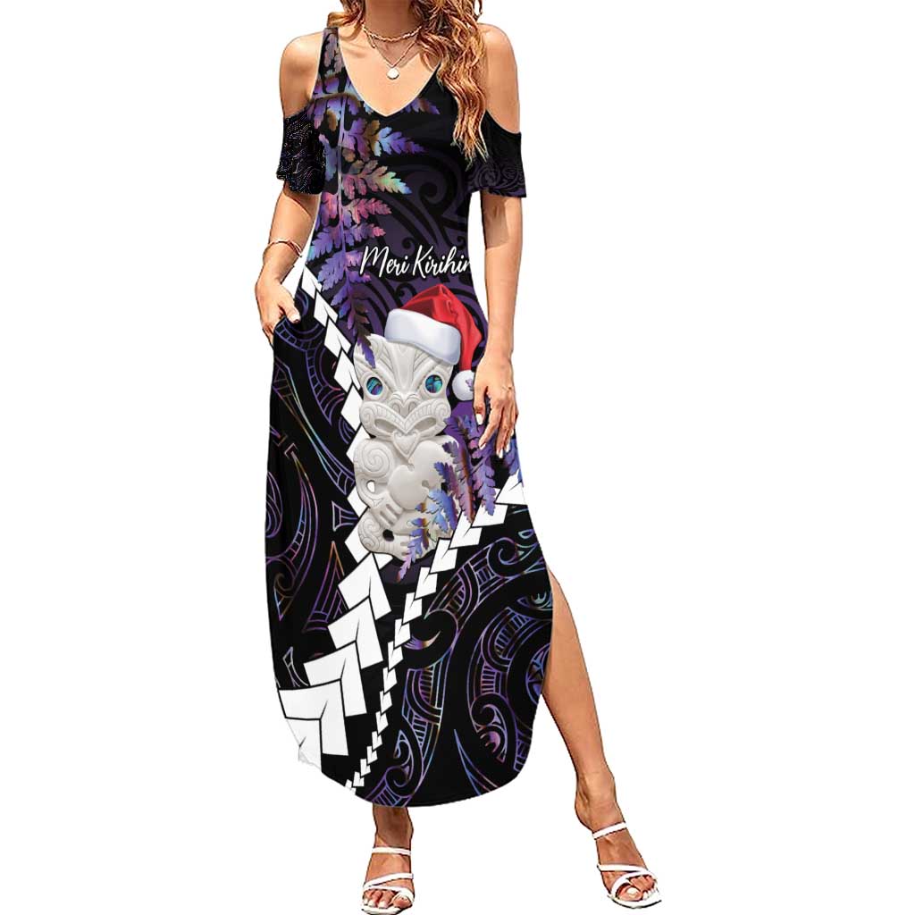 New Zealand Personalised Family Matching Summer Maxi Dress and Hawaiian Shirt Meri Kirihimete Kowhaiwhai Mix Paua Shell - Amethys LT7 Mom's Dress Purple - Polynesian Pride