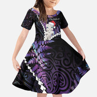 New Zealand Personalised Family Matching Tank Maxi Dress and Hawaiian Shirt Meri Kirihimete Kowhaiwhai Mix Paua Shell - Amethys LT7 Daughter's Dress Purple - Polynesian Pride