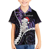 New Zealand Personalised Hawaiian Shirt Meri Kirihimete Kowhaiwhai Mix Paua Shell - Amethys