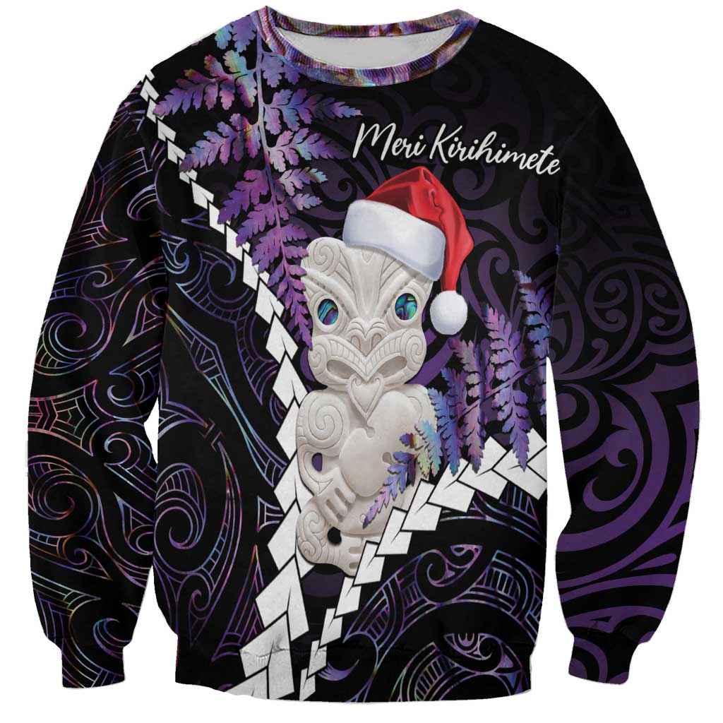 New Zealand Personalised Sweatshirt Meri Kirihimete Kowhaiwhai Mix Paua Shell - Amethys LT7 Unisex Purple - Polynesian Pride