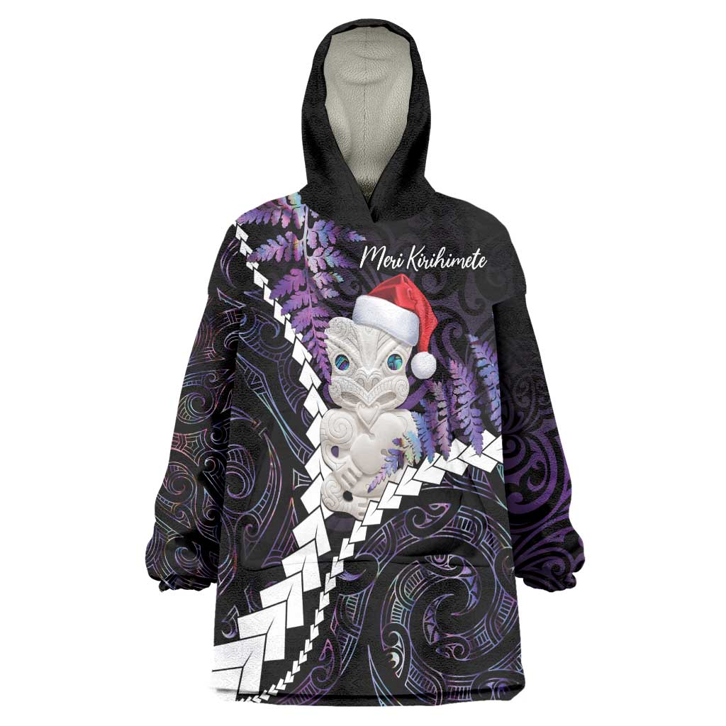 New Zealand Personalised Wearable Blanket Hoodie Meri Kirihimete Kowhaiwhai Mix Paua Shell - Amethys LT7 One Size Purple - Polynesian Pride
