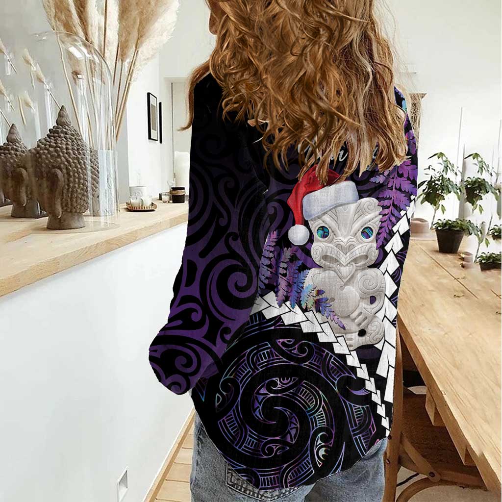 New Zealand Personalised Women Casual Shirt Meri Kirihimete Kowhaiwhai Mix Paua Shell - Amethys LT7 - Polynesian Pride