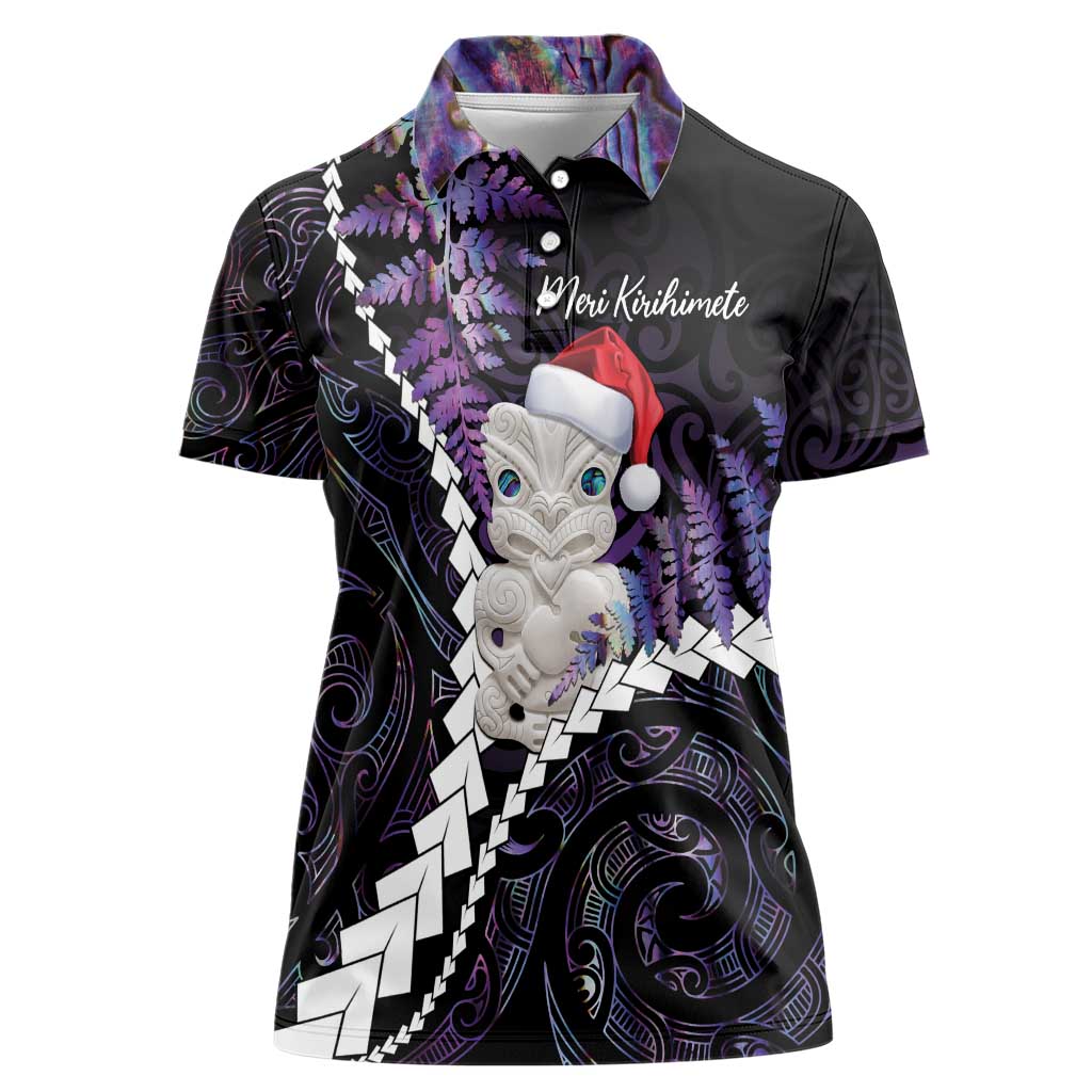 New Zealand Personalised Women Polo Shirt Meri Kirihimete Kowhaiwhai Mix Paua Shell - Amethys LT7 Female Purple - Polynesian Pride