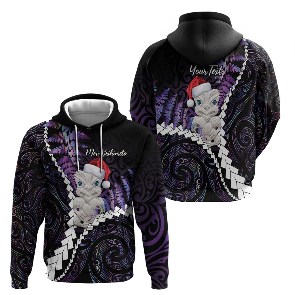 New Zealand Personalised Zip Hoodie Meri Kirihimete Kowhaiwhai Mix Paua Shell - Amethys