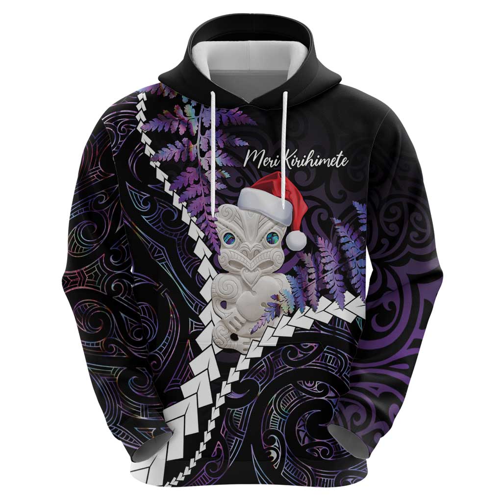 New Zealand Personalised Zip Hoodie Meri Kirihimete Kowhaiwhai Mix Paua Shell - Amethys