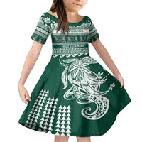 Hawaii Rainbow Warriors Christmas Family Matching Tank Maxi Dress and Hawaiian Shirt Kakau Motifs LT7 Daughter's Dress Green - Polynesian Pride