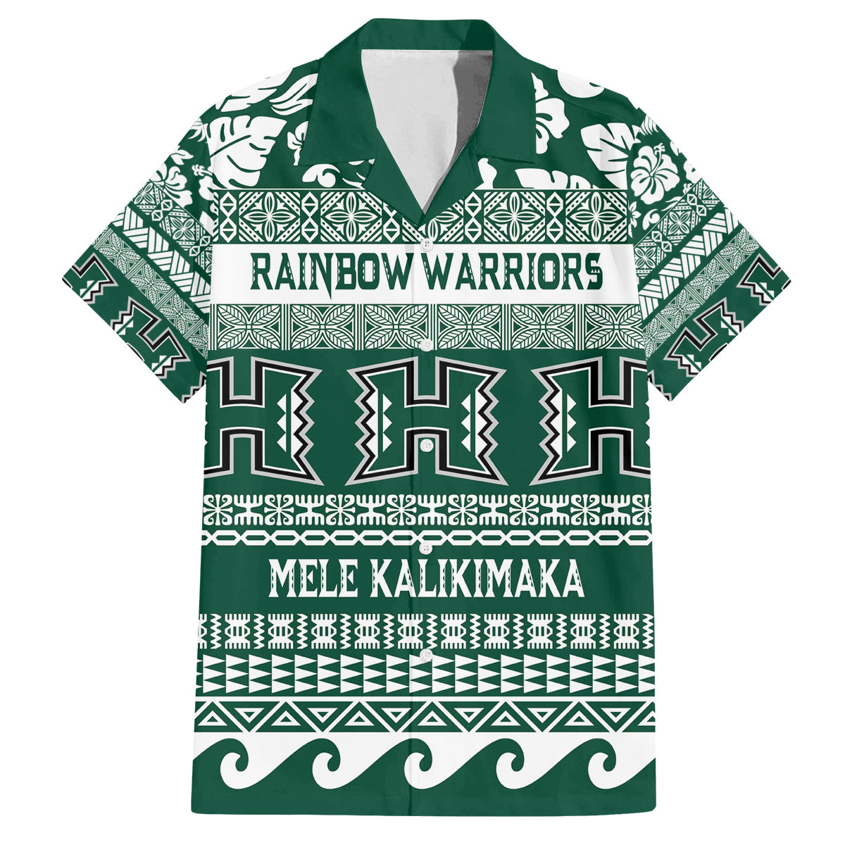 Hawaii Rainbow Warriors Christmas Family Matching Tank Maxi Dress and Hawaiian Shirt Kakau Motifs LT7 Dad's Shirt - Short Sleeve Green - Polynesian Pride