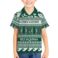 Hawaii Rainbow Warriors Christmas Family Matching Tank Maxi Dress and Hawaiian Shirt Kakau Motifs LT7 Son's Shirt Green - Polynesian Pride