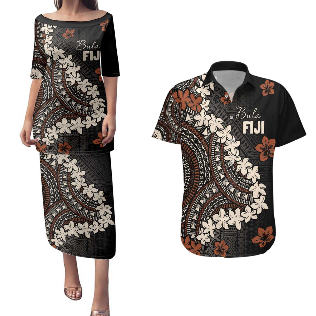 Bula Fiji Women's Day Couples Matching Puletasi and Hawaiian Shirt Classic Masi Tapa