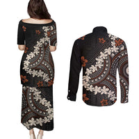 Bula Fiji Women's Day Couples Matching Puletasi and Long Sleeve Button Shirt Classic Masi Tapa