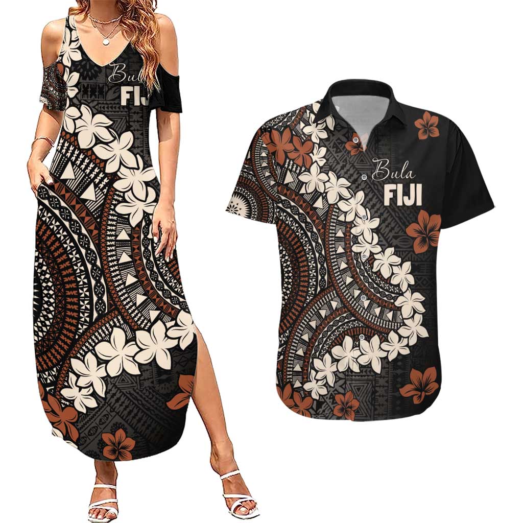 Bula Fiji Women's Day Couples Matching Summer Maxi Dress and Hawaiian Shirt Classic Masi Tapa