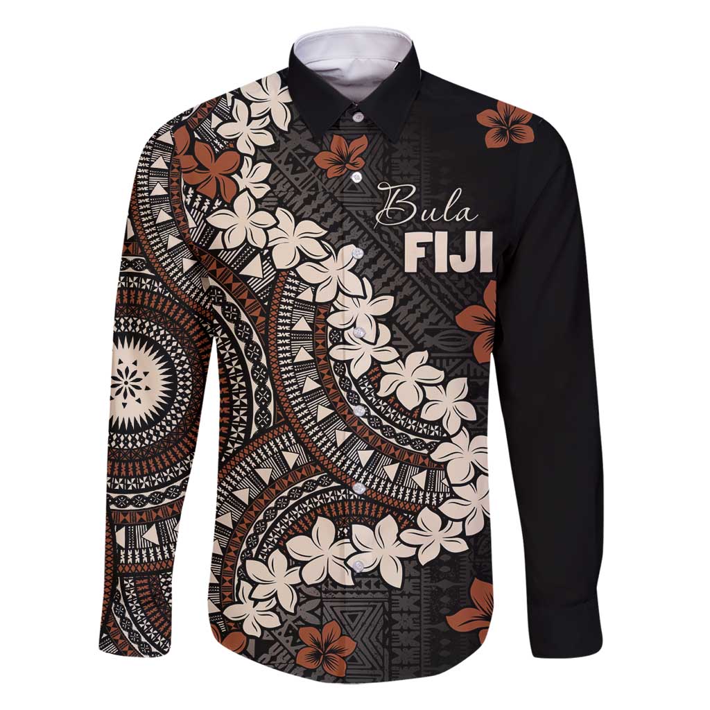 Bula Fiji Women's Day Family Matching Off Shoulder Maxi Dress and Hawaiian Shirt Classic Masi Tapa LT7 Dad's Shirt - Long Sleeve Brown - Polynesian Pride