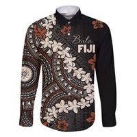 Bula Fiji Women's Day Family Matching Off Shoulder Maxi Dress and Hawaiian Shirt Classic Masi Tapa LT7 Dad's Shirt - Long Sleeve Brown - Polynesian Pride