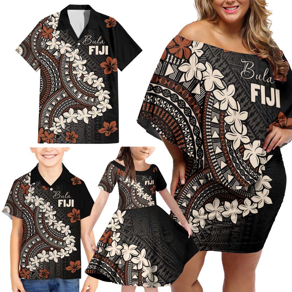 Bula Fiji Women's Day Family Matching Off Shoulder Short Dress and Hawaiian Shirt Classic Masi Tapa LT7 - Polynesian Pride