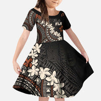 Bula Fiji Women's Day Family Matching Short Sleeve Bodycon Dress and Hawaiian Shirt Classic Masi Tapa LT7 Daughter's Dress Brown - Polynesian Pride