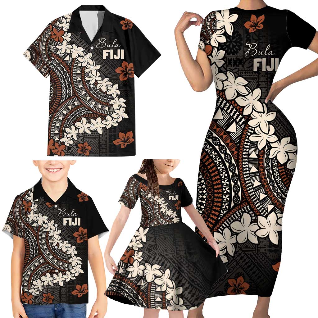 Bula Fiji Women's Day Family Matching Short Sleeve Bodycon Dress and Hawaiian Shirt Classic Masi Tapa LT7 - Polynesian Pride
