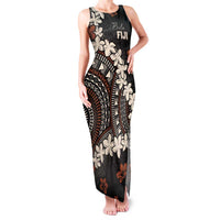 Bula Fiji Women's Day Family Matching Tank Maxi Dress and Hawaiian Shirt Classic Masi Tapa LT7 Mom's Dress Brown - Polynesian Pride