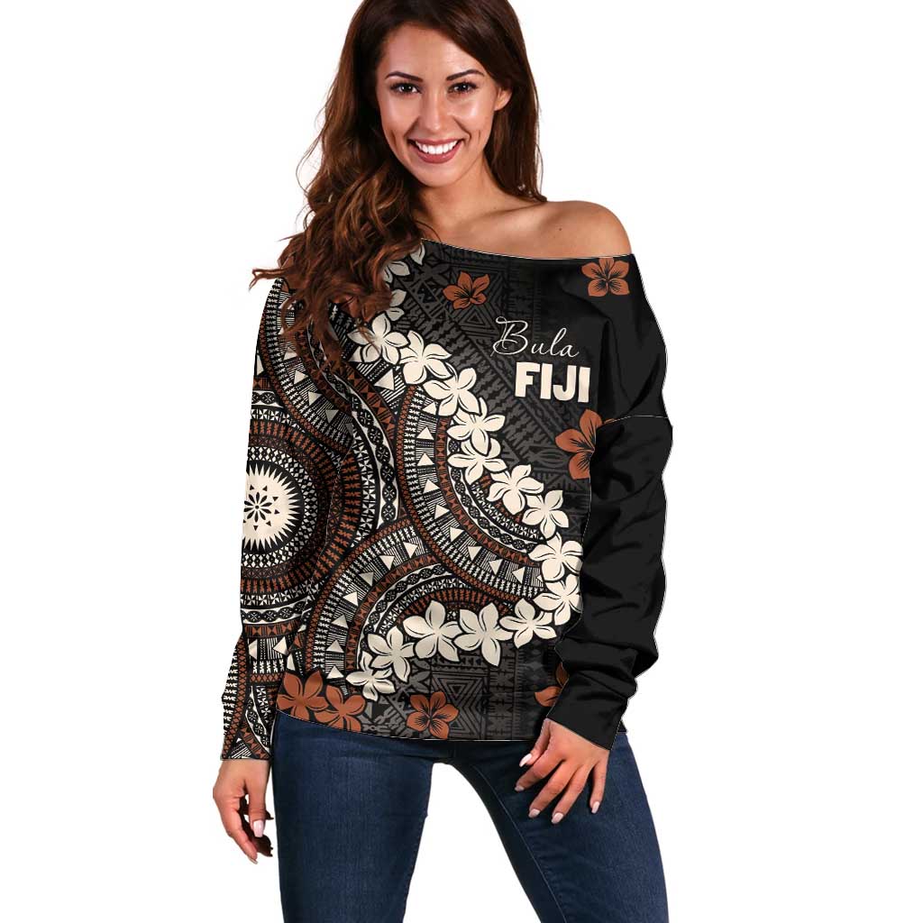 Bula Fiji Women's Day Off Shoulder Sweater Classic Masi Tapa