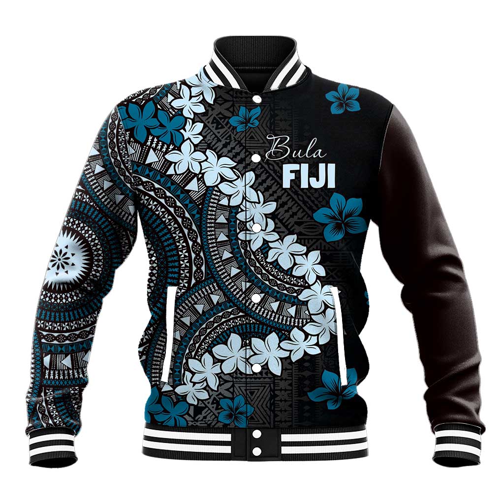 Bula Fiji Women's Day Baseball Jacket Indigo Masi Tapa