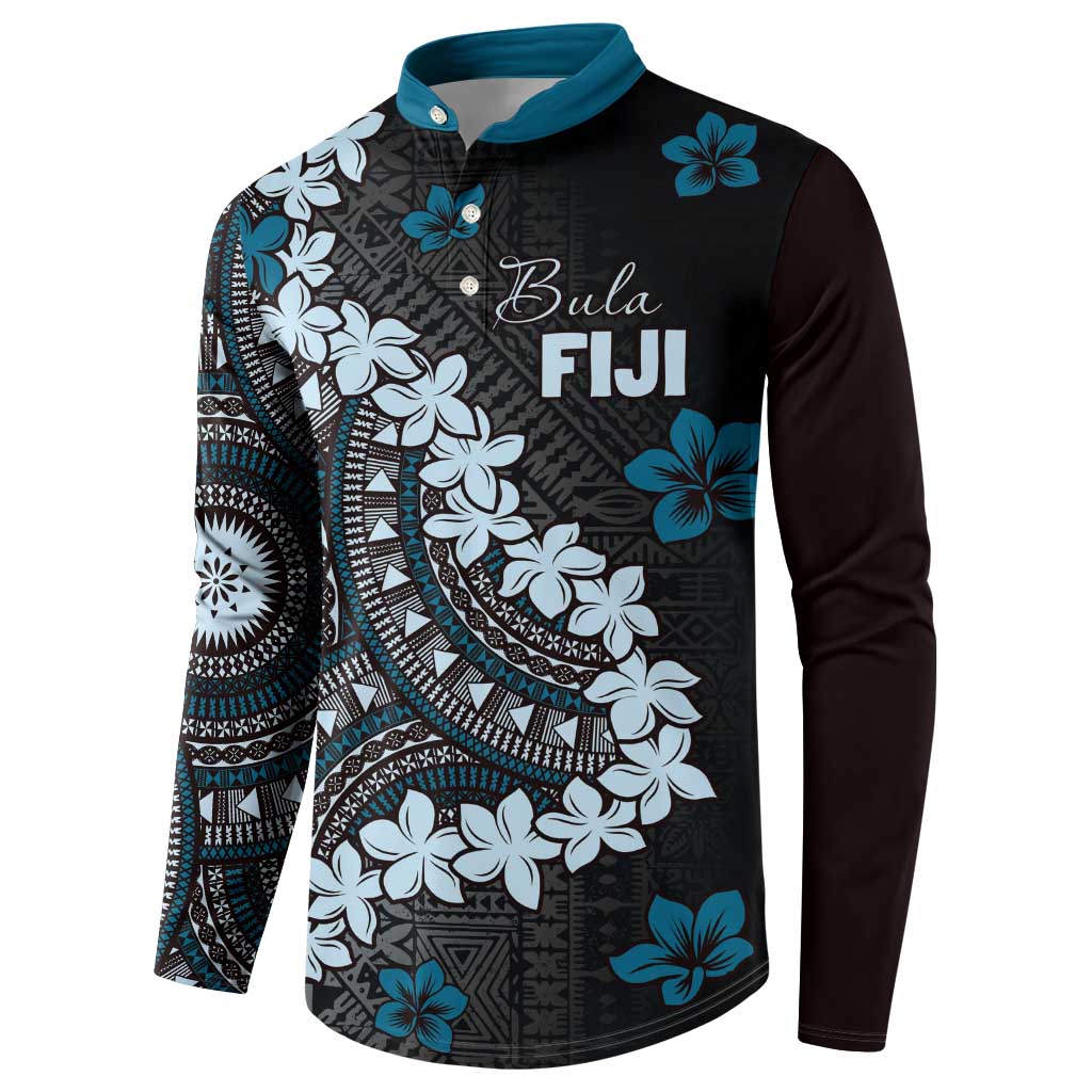 Bula Fiji Women's Day Button Sweatshirt Indigo Masi Tapa