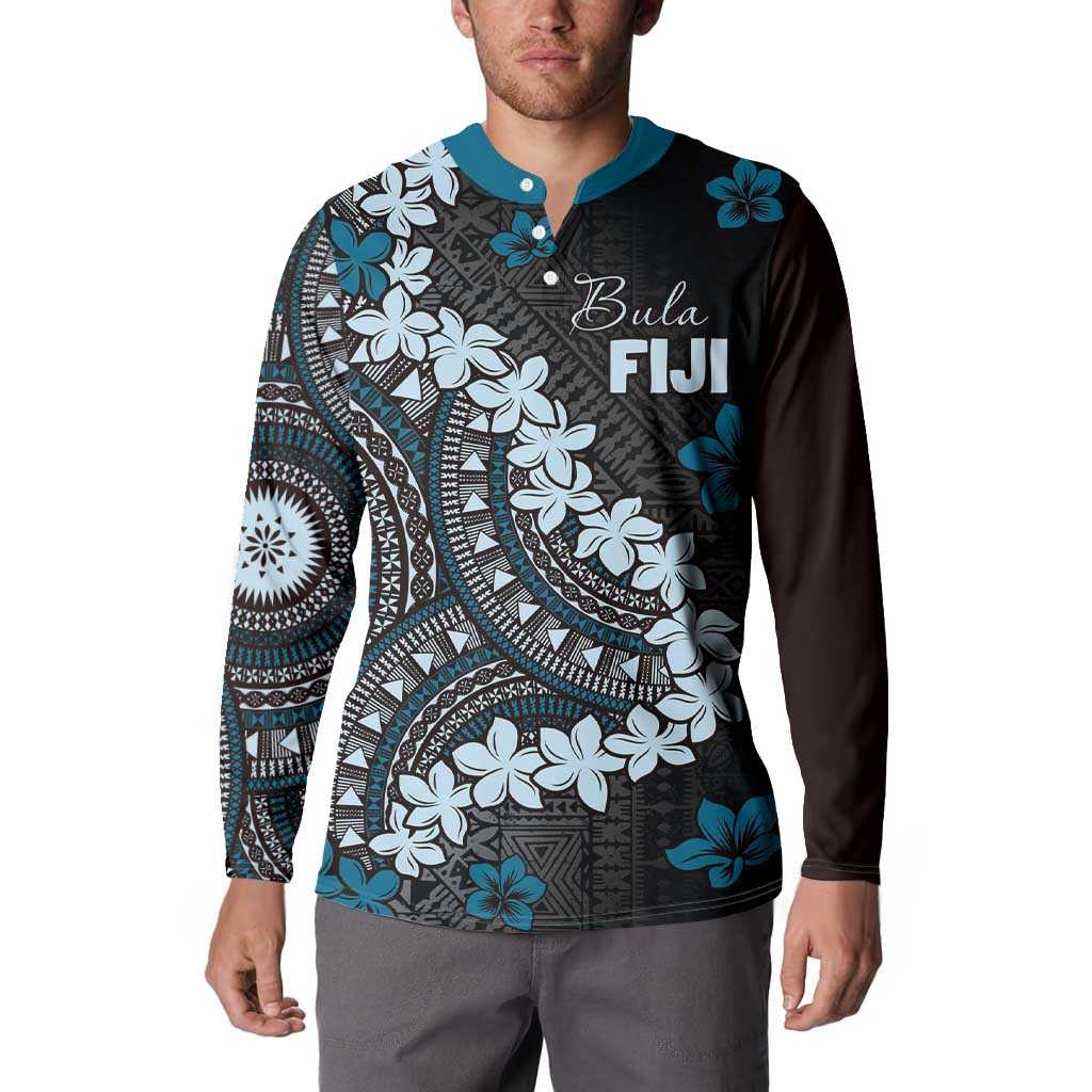 Bula Fiji Women's Day Button Sweatshirt Indigo Masi Tapa
