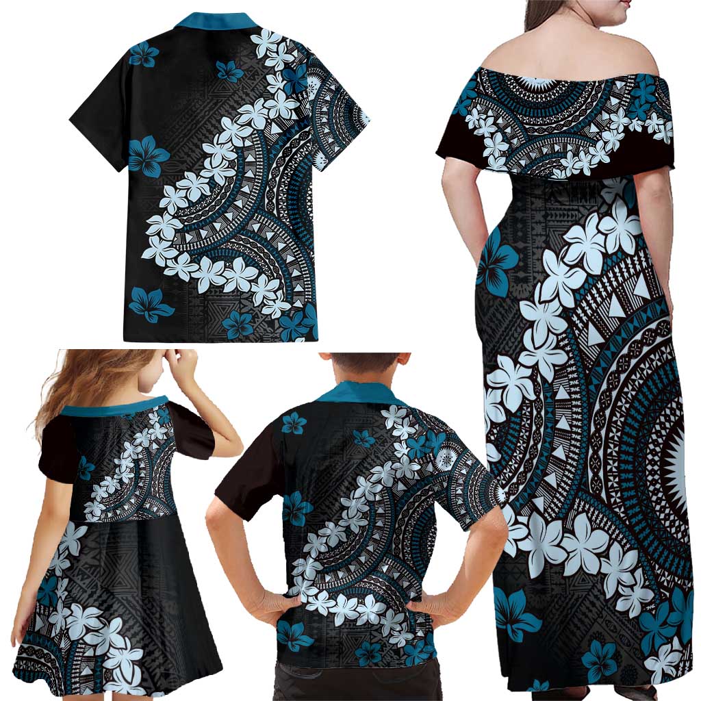 Bula Fiji Women's Day Family Matching Off Shoulder Maxi Dress and Hawaiian Shirt Indigo Masi Tapa LT7 - Polynesian Pride