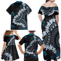 Bula Fiji Women's Day Family Matching Off Shoulder Maxi Dress and Hawaiian Shirt Indigo Masi Tapa LT7 - Polynesian Pride