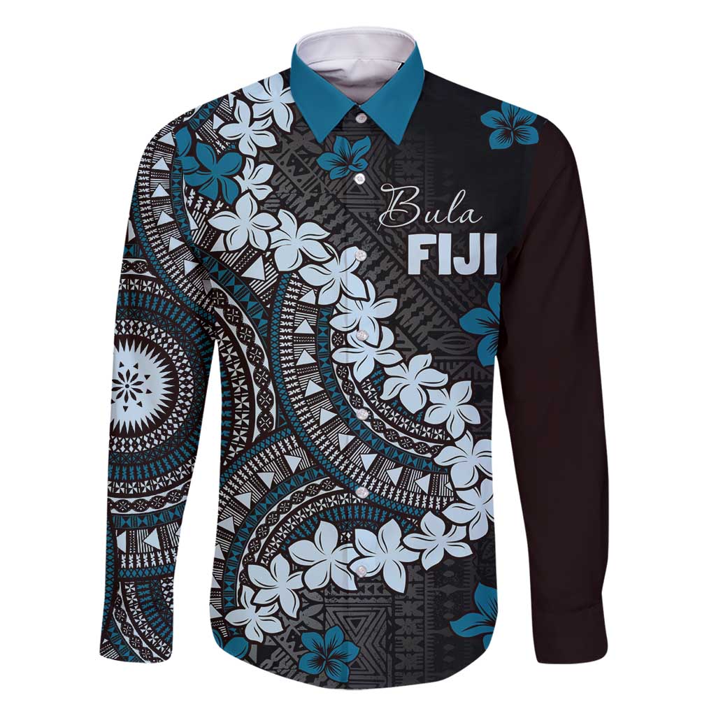 Bula Fiji Women's Day Family Matching Off Shoulder Maxi Dress and Hawaiian Shirt Indigo Masi Tapa LT7 Dad's Shirt - Long Sleeve Indigo - Polynesian Pride
