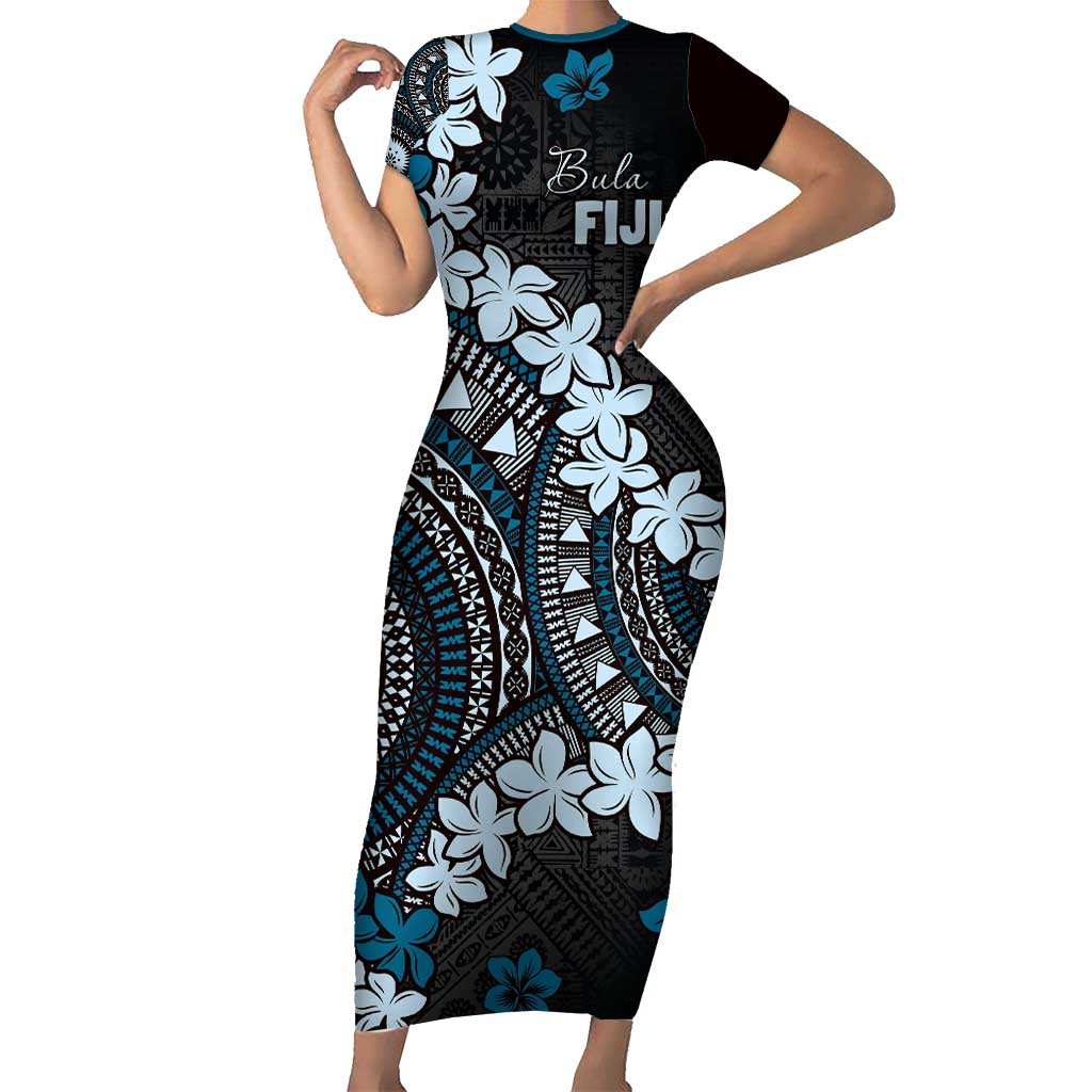 Bula Fiji Women's Day Family Matching Short Sleeve Bodycon Dress and Hawaiian Shirt Indigo Masi Tapa LT7 Mom's Dress Indigo - Polynesian Pride