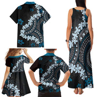 Bula Fiji Women's Day Family Matching Tank Maxi Dress and Hawaiian Shirt Indigo Masi Tapa LT7 - Polynesian Pride