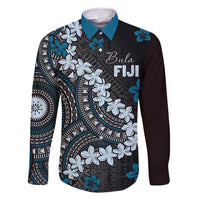 Bula Fiji Women's Day Family Matching Tank Maxi Dress and Hawaiian Shirt Indigo Masi Tapa LT7 Dad's Shirt - Long Sleeve Indigo - Polynesian Pride