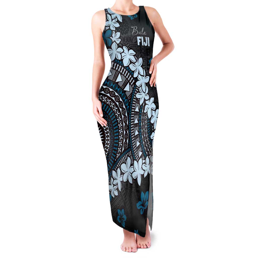 Bula Fiji Women's Day Family Matching Tank Maxi Dress and Hawaiian Shirt Indigo Masi Tapa LT7 Mom's Dress Indigo - Polynesian Pride