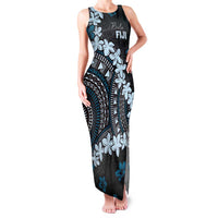 Bula Fiji Women's Day Family Matching Tank Maxi Dress and Hawaiian Shirt Indigo Masi Tapa LT7 Mom's Dress Indigo - Polynesian Pride