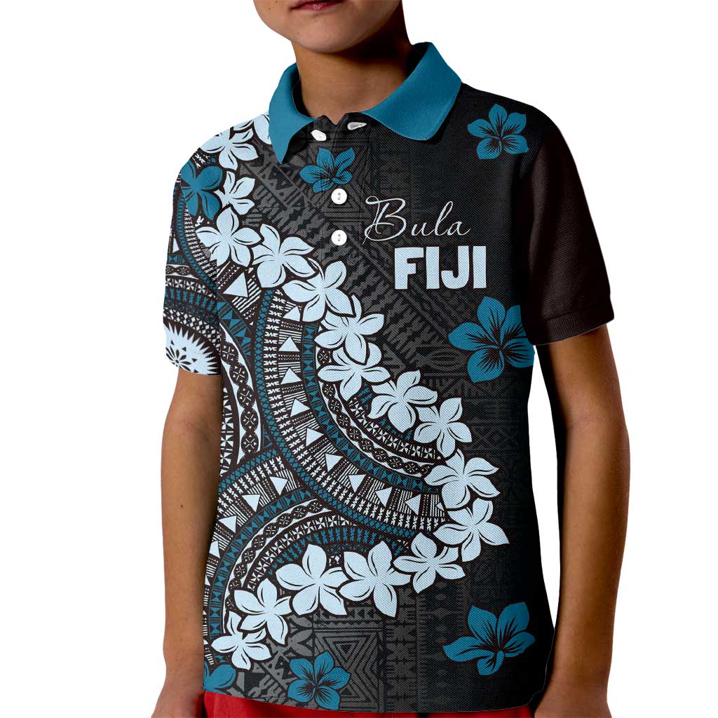 Bula Fiji Women's Day Kid Polo Shirt Indigo Masi Tapa