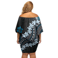 Bula Fiji Women's Day Off Shoulder Short Dress Indigo Masi Tapa