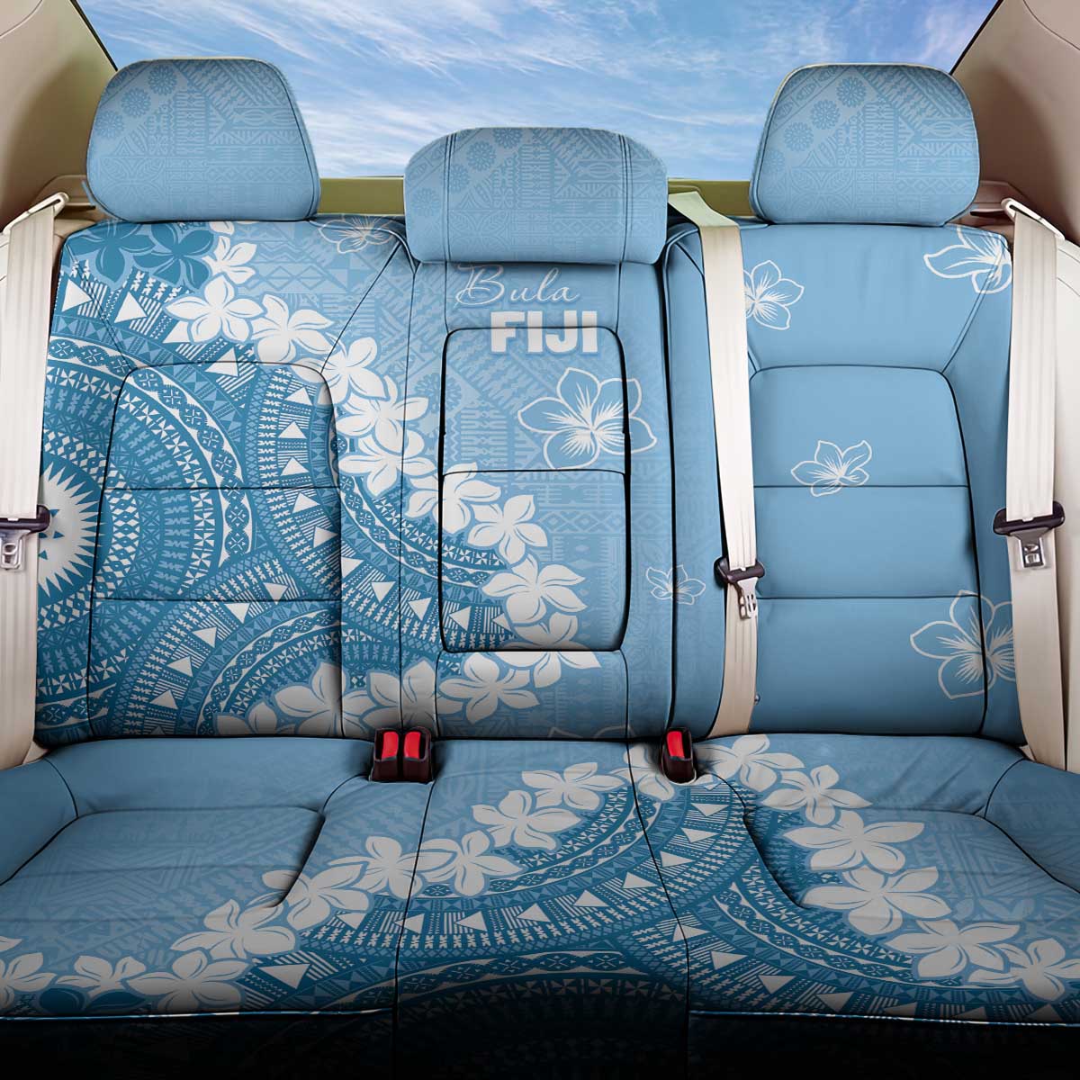 Bula Fiji Women's Day Back Car Seat Cover Turquoise Masi Tapa LT7 One Size Turquoise - Polynesian Pride