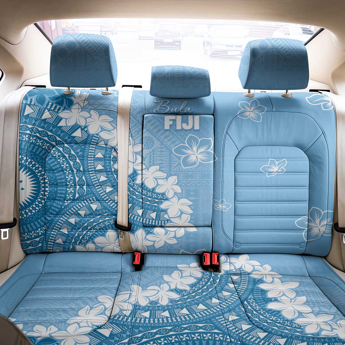 Bula Fiji Women's Day Back Car Seat Cover Turquoise Masi Tapa LT7 - Polynesian Pride