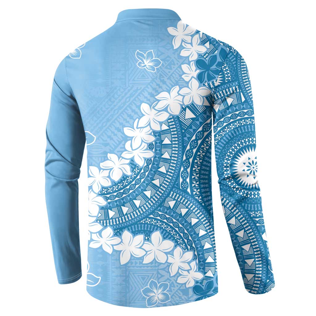 Bula Fiji Women's Day Button Sweatshirt Turquoise Masi Tapa