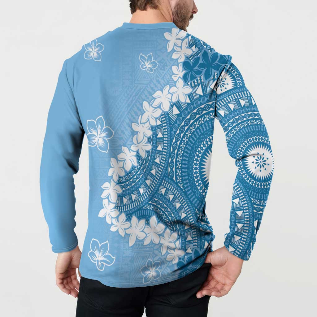 Bula Fiji Women's Day Button Sweatshirt Turquoise Masi Tapa