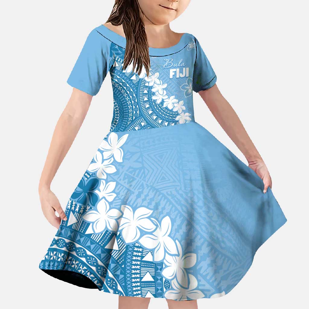 Bula Fiji Women's Day Family Matching Off Shoulder Maxi Dress and Hawaiian Shirt Turquoise Masi Tapa LT7 Daughter's Dress Turquoise - Polynesian Pride