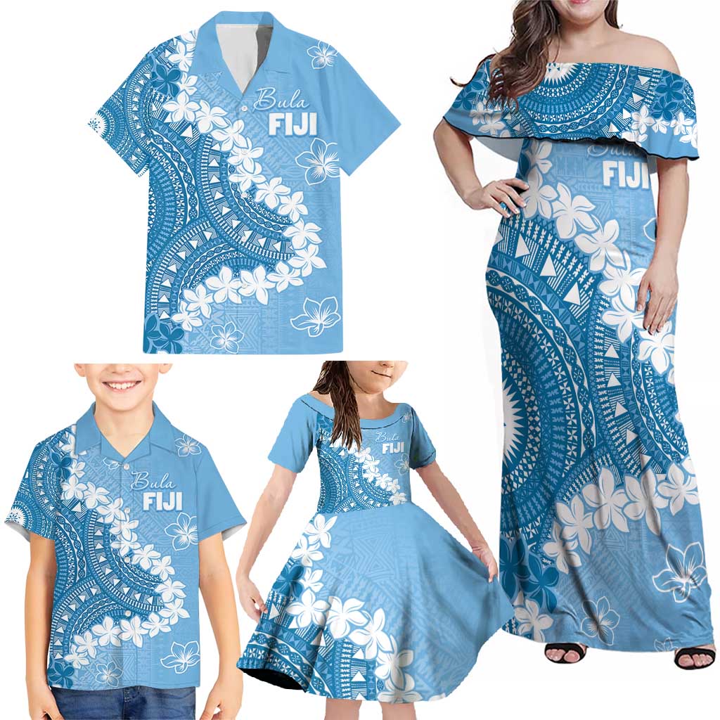 Bula Fiji Women's Day Family Matching Off Shoulder Maxi Dress and Hawaiian Shirt Turquoise Masi Tapa LT7 - Polynesian Pride