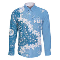 Bula Fiji Women's Day Family Matching Off Shoulder Short Dress and Hawaiian Shirt Turquoise Masi Tapa LT7 Dad's Shirt - Long Sleeve Turquoise - Polynesian Pride
