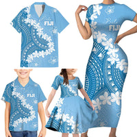 Bula Fiji Women's Day Family Matching Short Sleeve Bodycon Dress and Hawaiian Shirt Turquoise Masi Tapa LT7 - Polynesian Pride