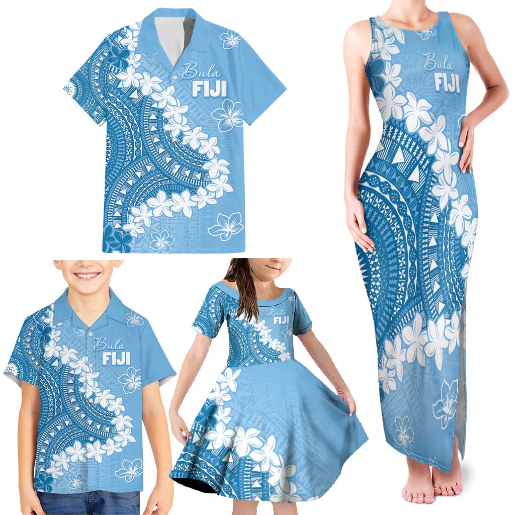 Bula Fiji Women's Day Family Matching Tank Maxi Dress and Hawaiian Shirt Turquoise Masi Tapa LT7 - Polynesian Pride