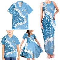 Bula Fiji Women's Day Family Matching Tank Maxi Dress and Hawaiian Shirt Turquoise Masi Tapa LT7 - Polynesian Pride