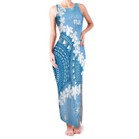 Bula Fiji Women's Day Family Matching Tank Maxi Dress and Hawaiian Shirt Turquoise Masi Tapa LT7 Mom's Dress Turquoise - Polynesian Pride