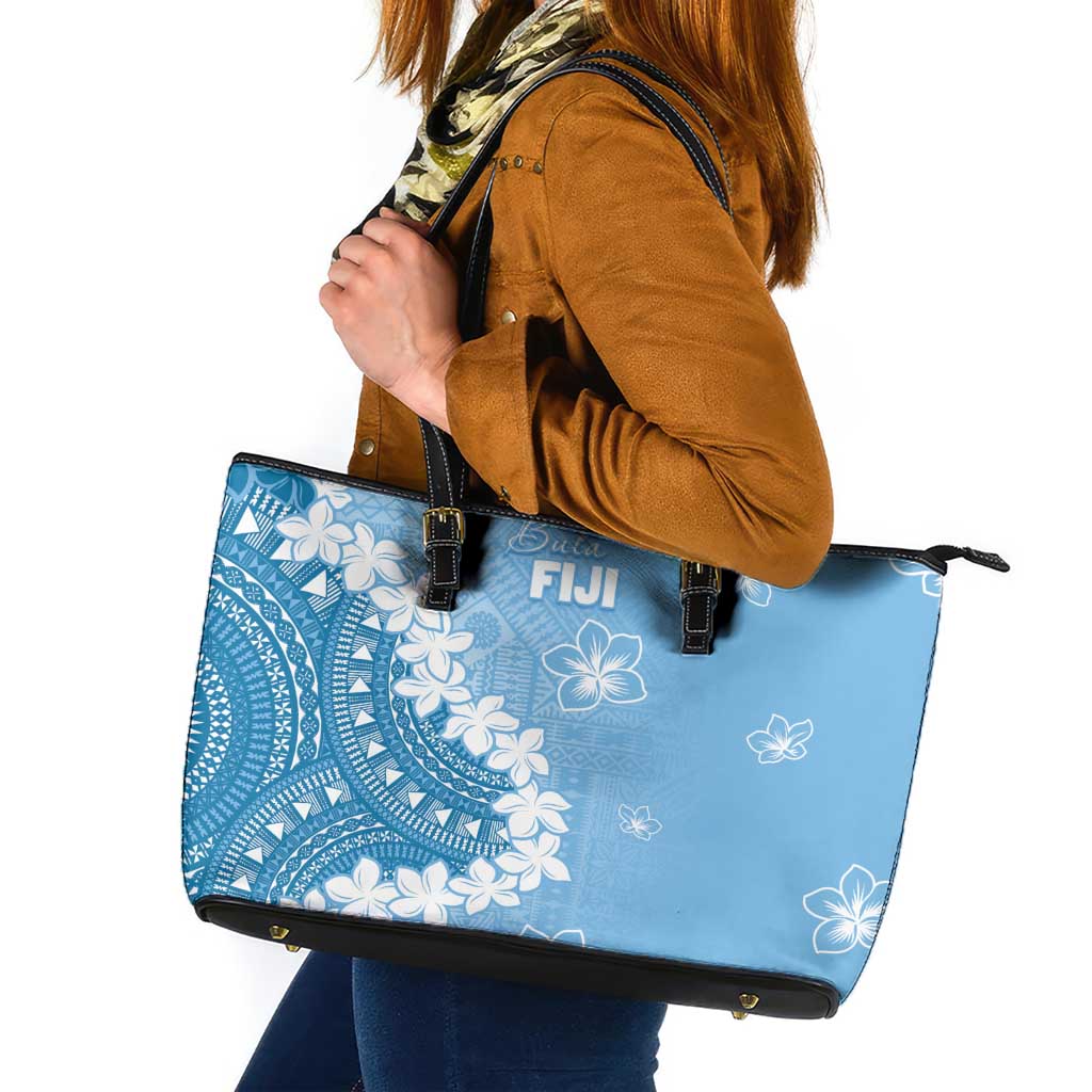 Bula Fiji Women's Day Leather Tote Bag Turquoise Masi Tapa LT7