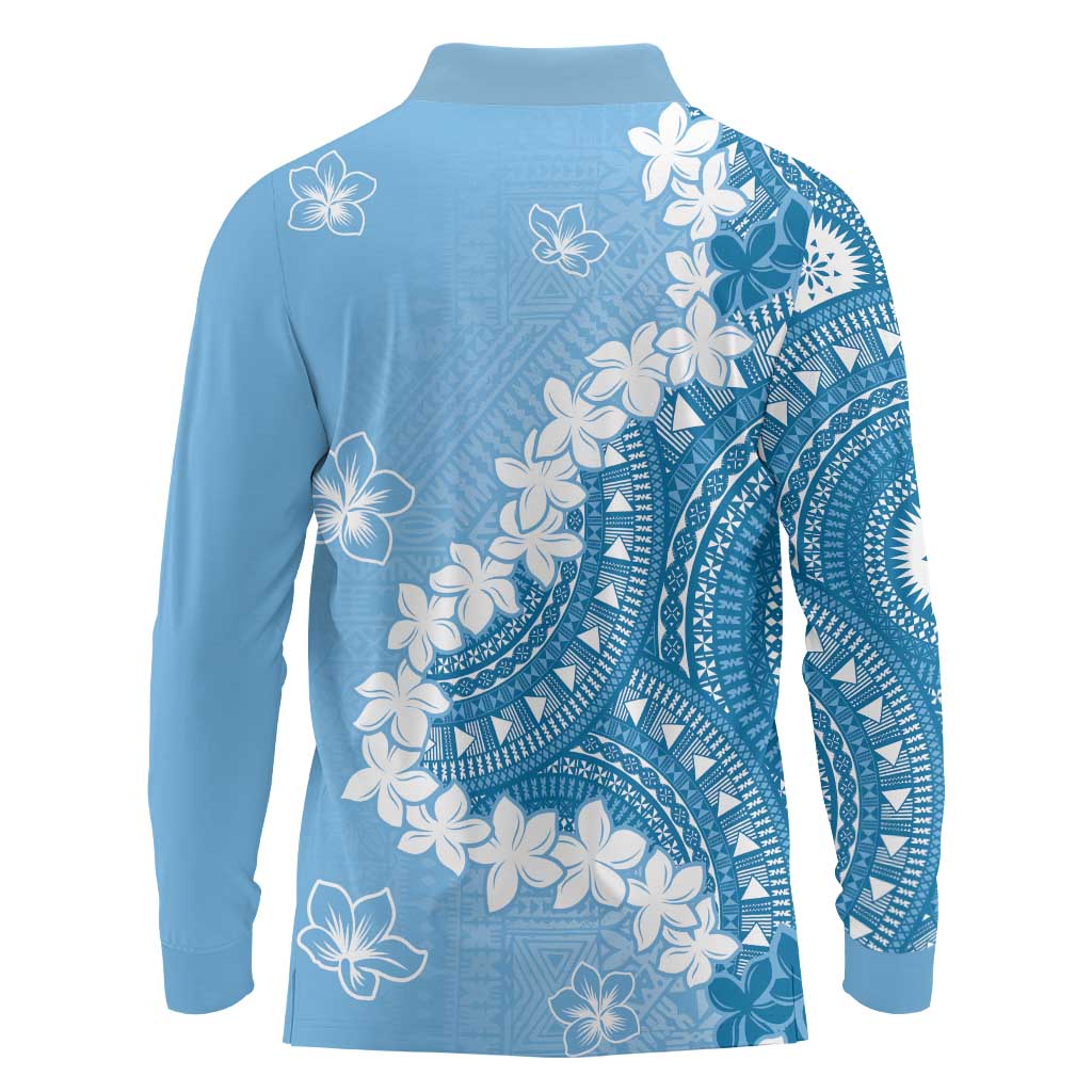 Bula Fiji Women's Day Long Sleeve Polo Shirt Turquoise Masi Tapa