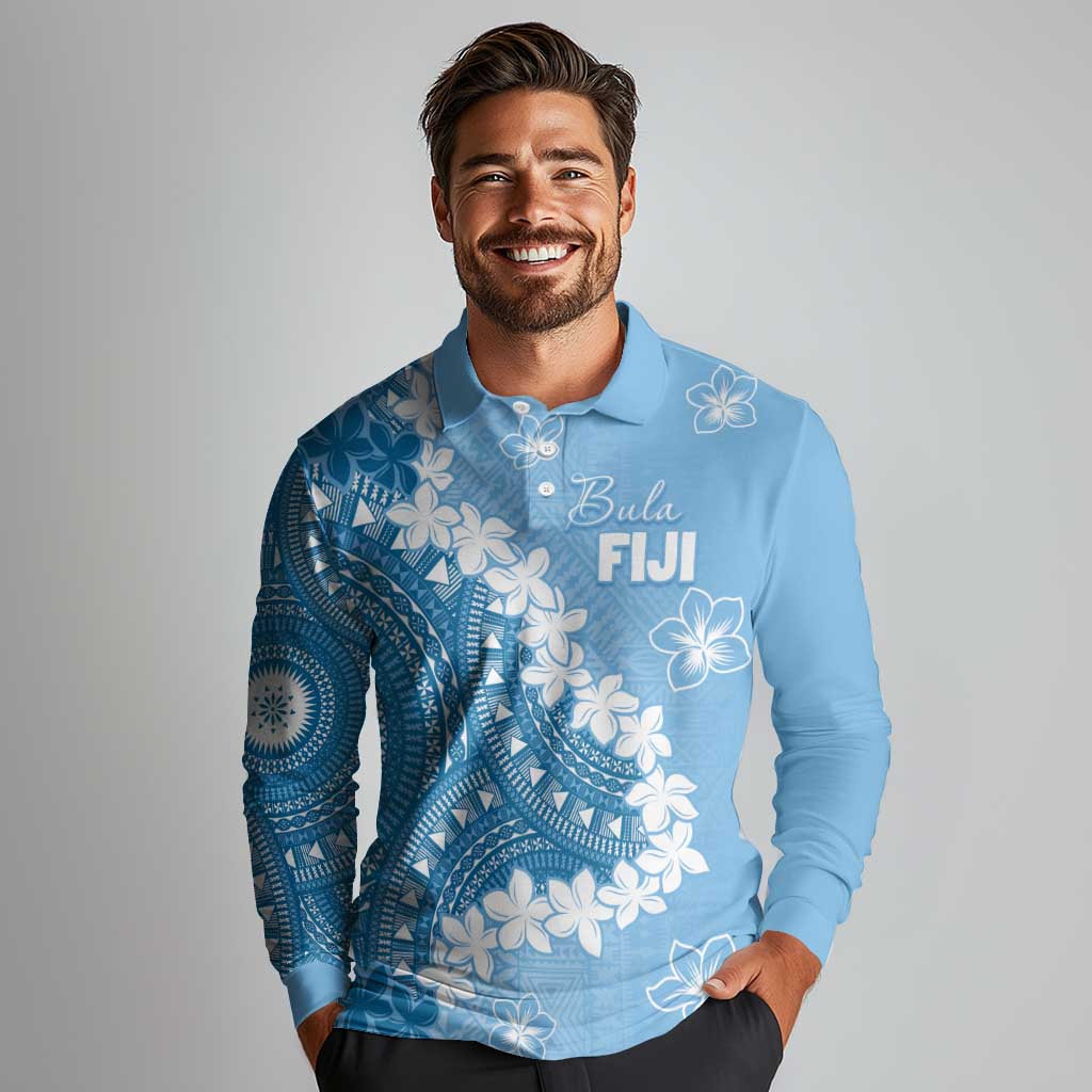 Bula Fiji Women's Day Long Sleeve Polo Shirt Turquoise Masi Tapa